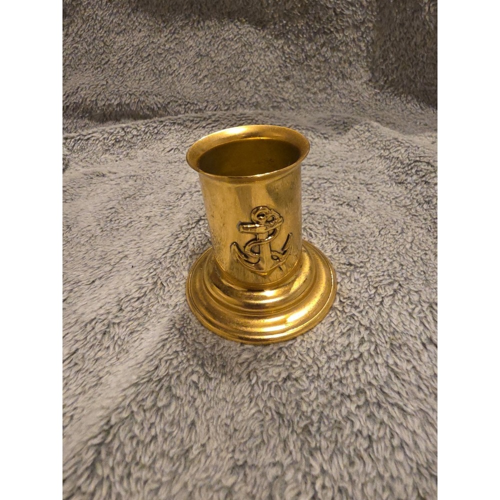 Solid‎ Brass Nautical Anchor Vessel Candle Pencil Holder 2.5 Inches Shot Glass